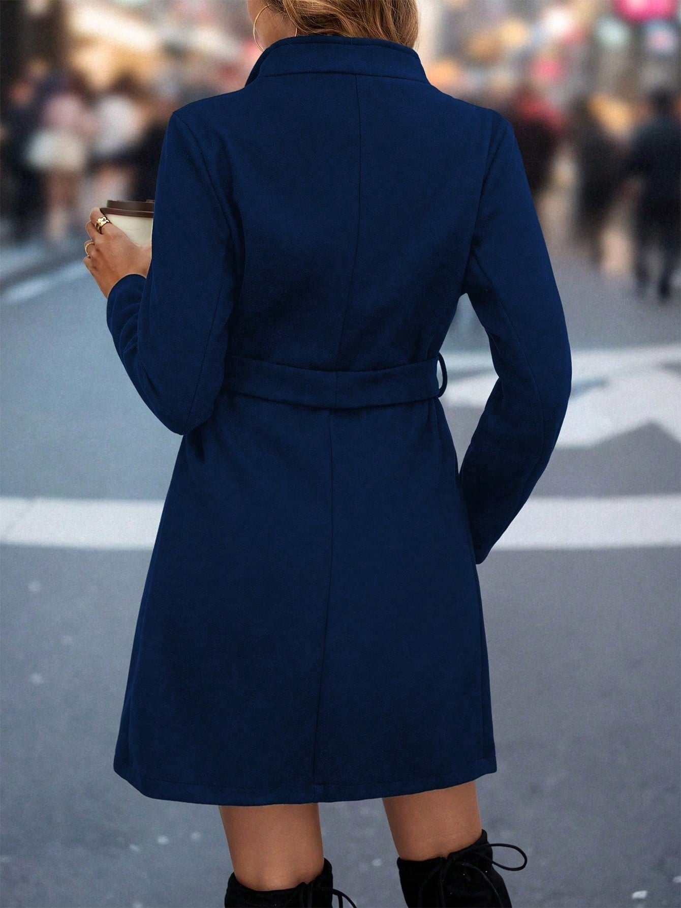 Manteau ceinturé mi-long en couleur unie pour femmes – Élégant et polyvalent