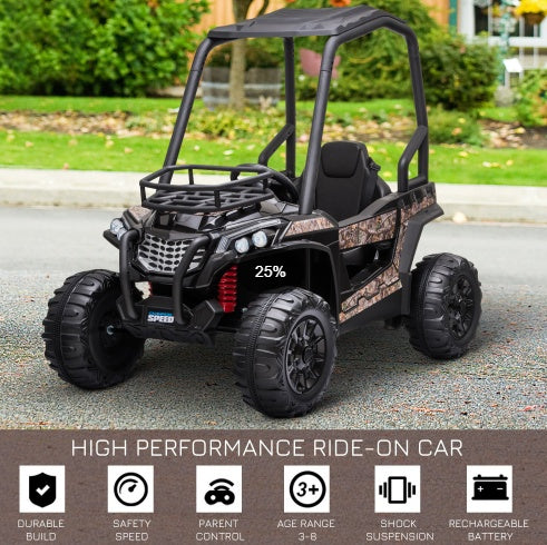 Voiture Électrique UTV 12V pour Enfants Camouflage Noir avec Télécommande et Toit Haut