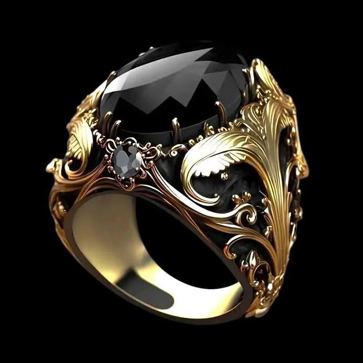 Bague Large en Alliage avec Ornement Géométrique en Couleur d'Encre