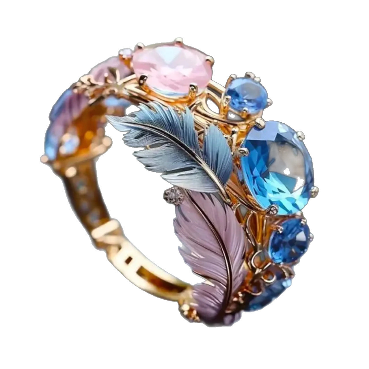 Bague en Plume Colorée Embossée – Design Créatif et Unique