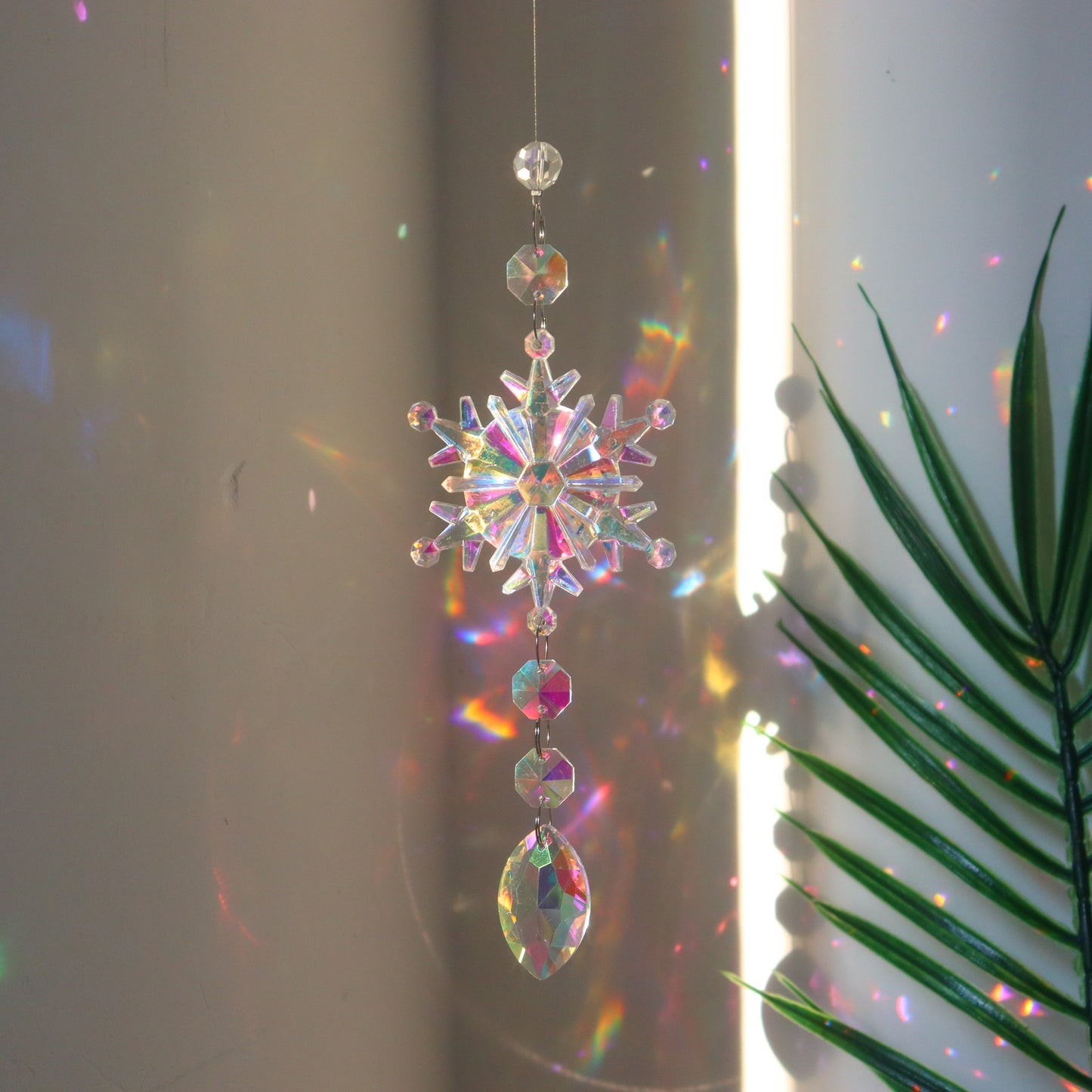 Pendentif Solaire en Cristal de Flocon de Neige Coloré pour Noël