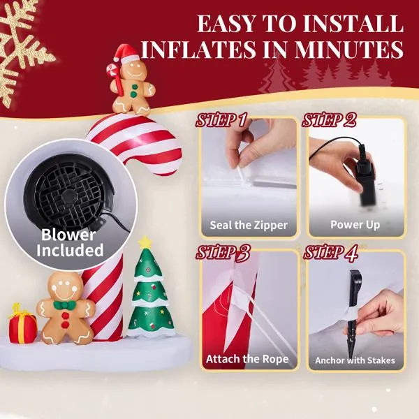 Décoration de Noël Gonflable de 8,2 Pieds avec Bonhommes en Pain d'Épices et Canne en Sucre