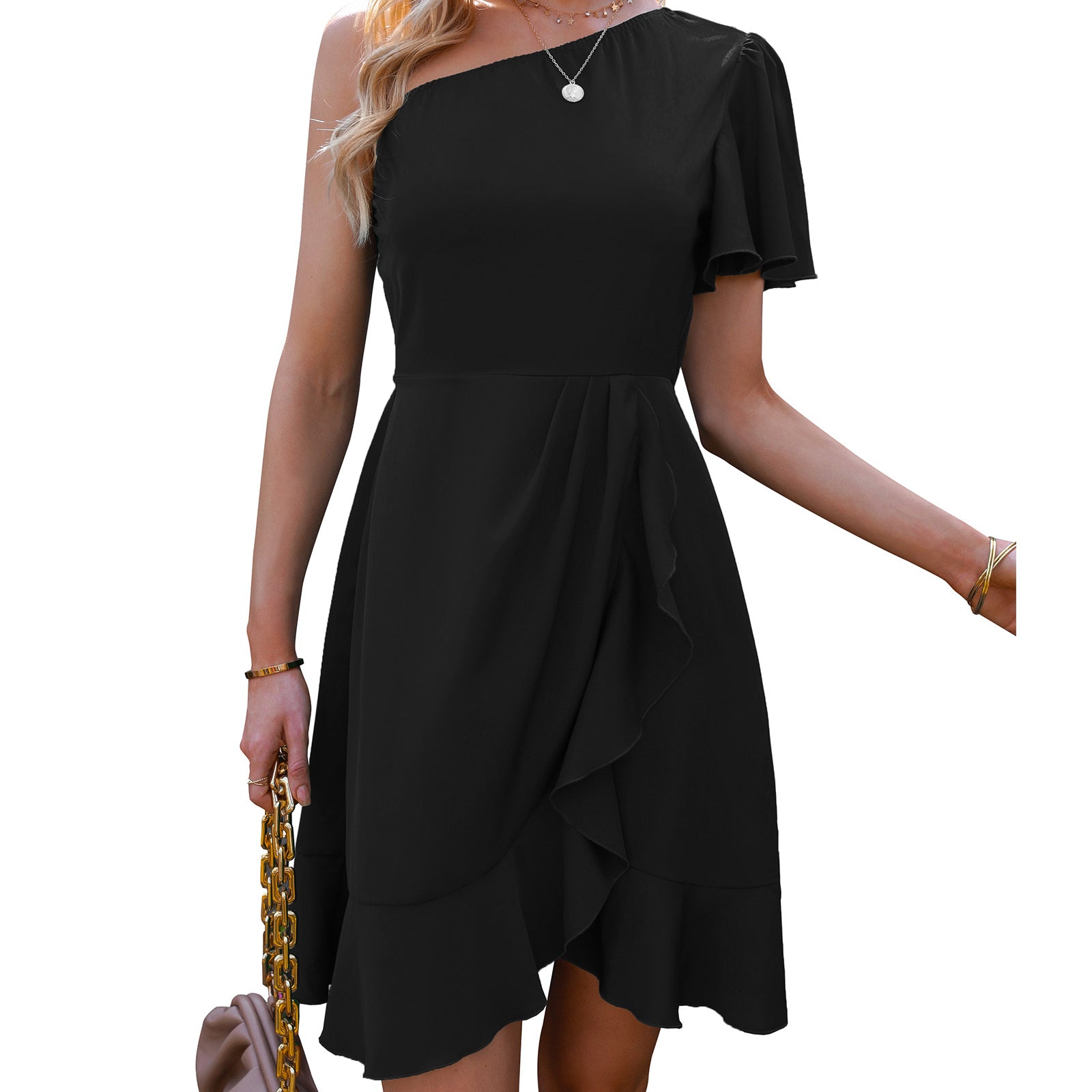 Robe à volants dénudée aux épaules – Style Européen et Américain pour Femmes