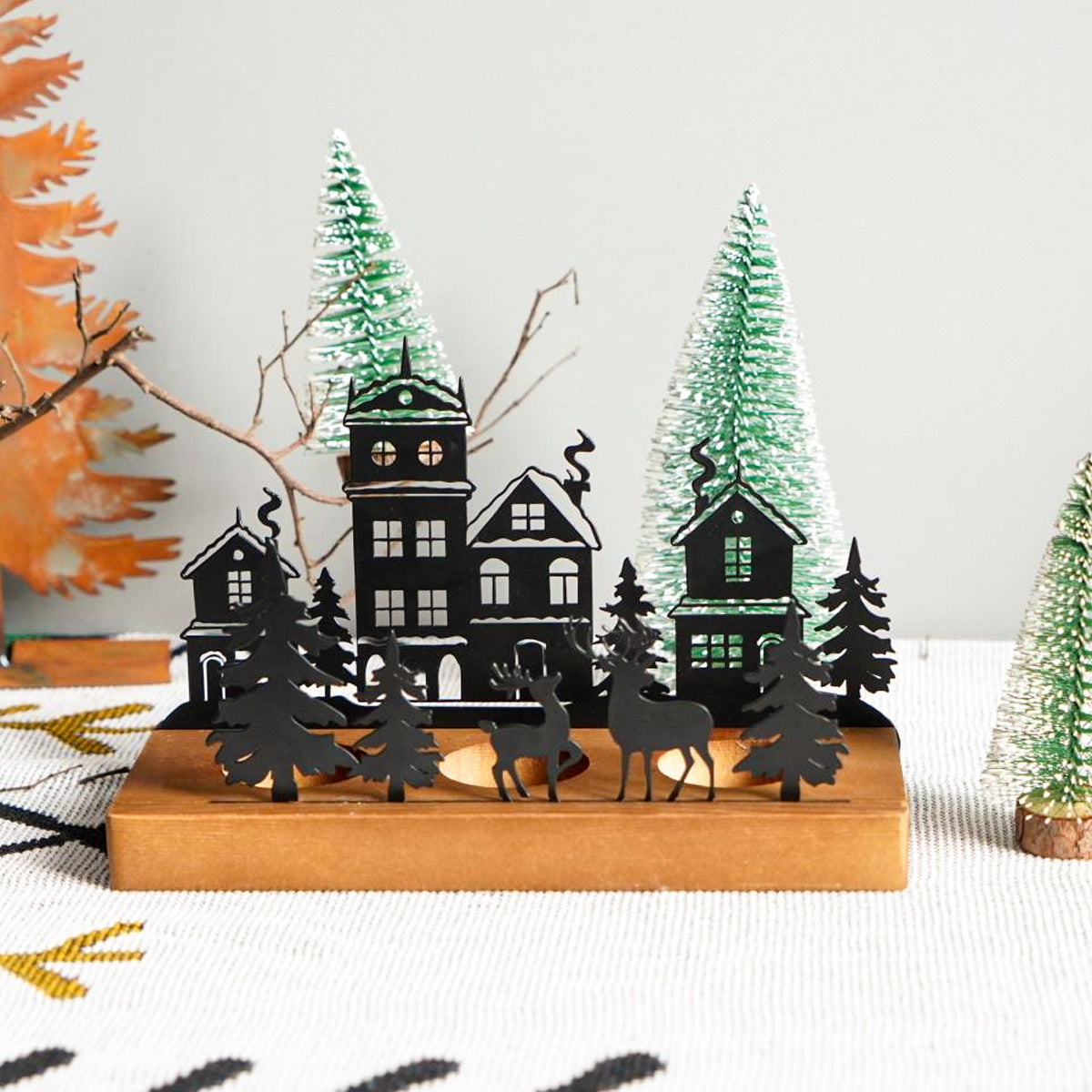 Bougeoir en Fer Forgé pour Arbre de Noël avec Base en Bois