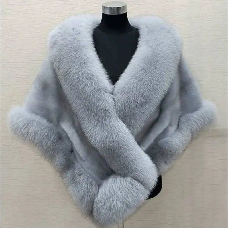 Manteau Cape en Fourrure Synthétique de Fausse Martre - Grande Taille