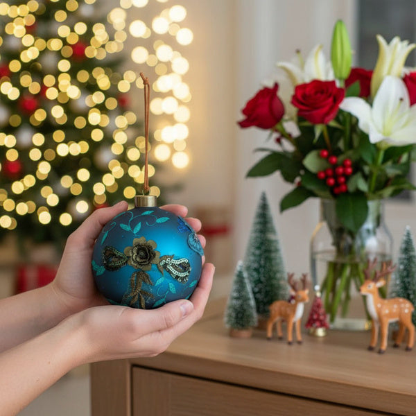 Set de 4 Boules en Verre Décoratives de Noël - Ornements Brillants pour Arbre