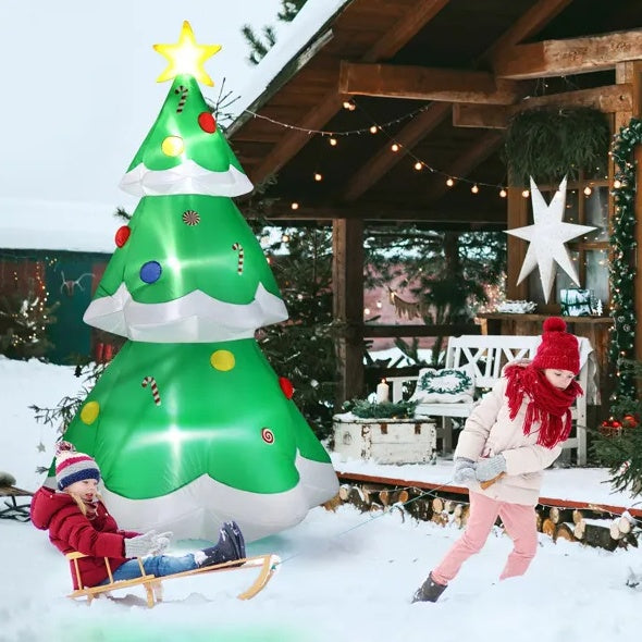 Décoration de Noël Gonflable Lumineuse de 6,9 pieds - Arbre de Noël Gonflable avec Lumières LED Intégrées