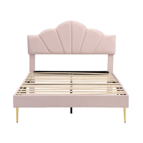 Lit en Velours Rose 150x200 cm avec Pieds en Fer Doré