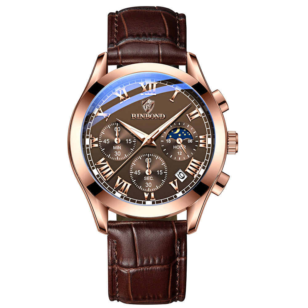 Montre Sportive Multifonctionnelle Étanche Luminante pour Hommes avec Trois Yeux et Six Aiguilles