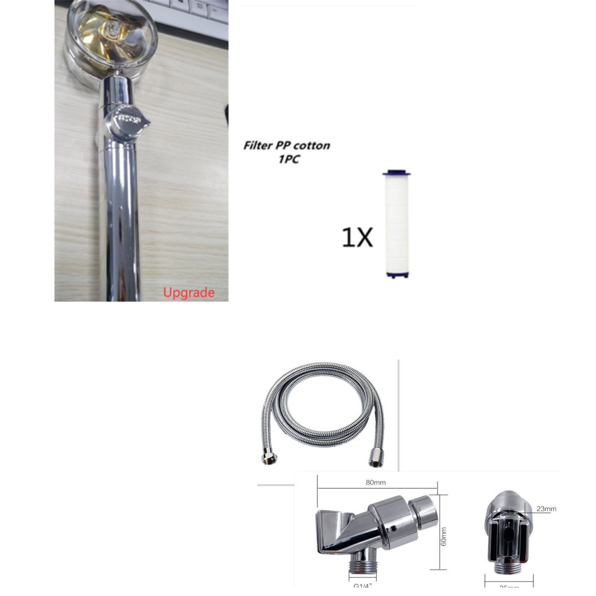 Douchette Turbo Propeller Économiseur d'Eau Haute Pression 360 Degrés avec Extension de Ventilateur