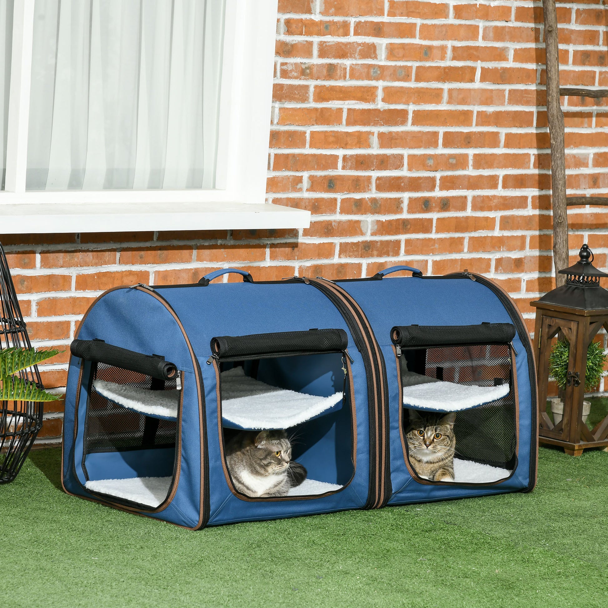Cage à Chats Portable à Double Compartiment 39" - Kennel Souple avec Coussins Doux - Sac de Rangement Bleu