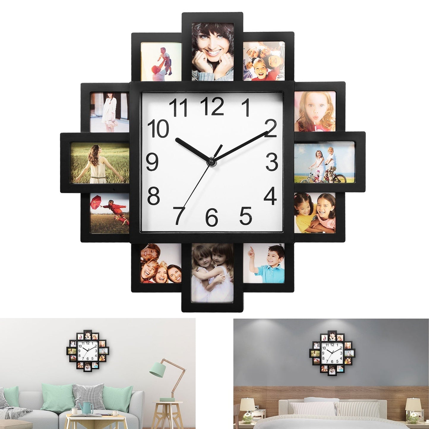 Horloge Cadre Photo 1Pc avec Collage de 12 Photos - Décoration Murale - Allomarc.com