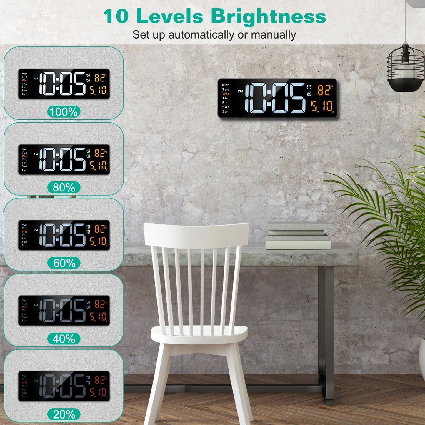 Horloge Murale Numérique LED 15.7in avec Télécommande - Allomarc.com
