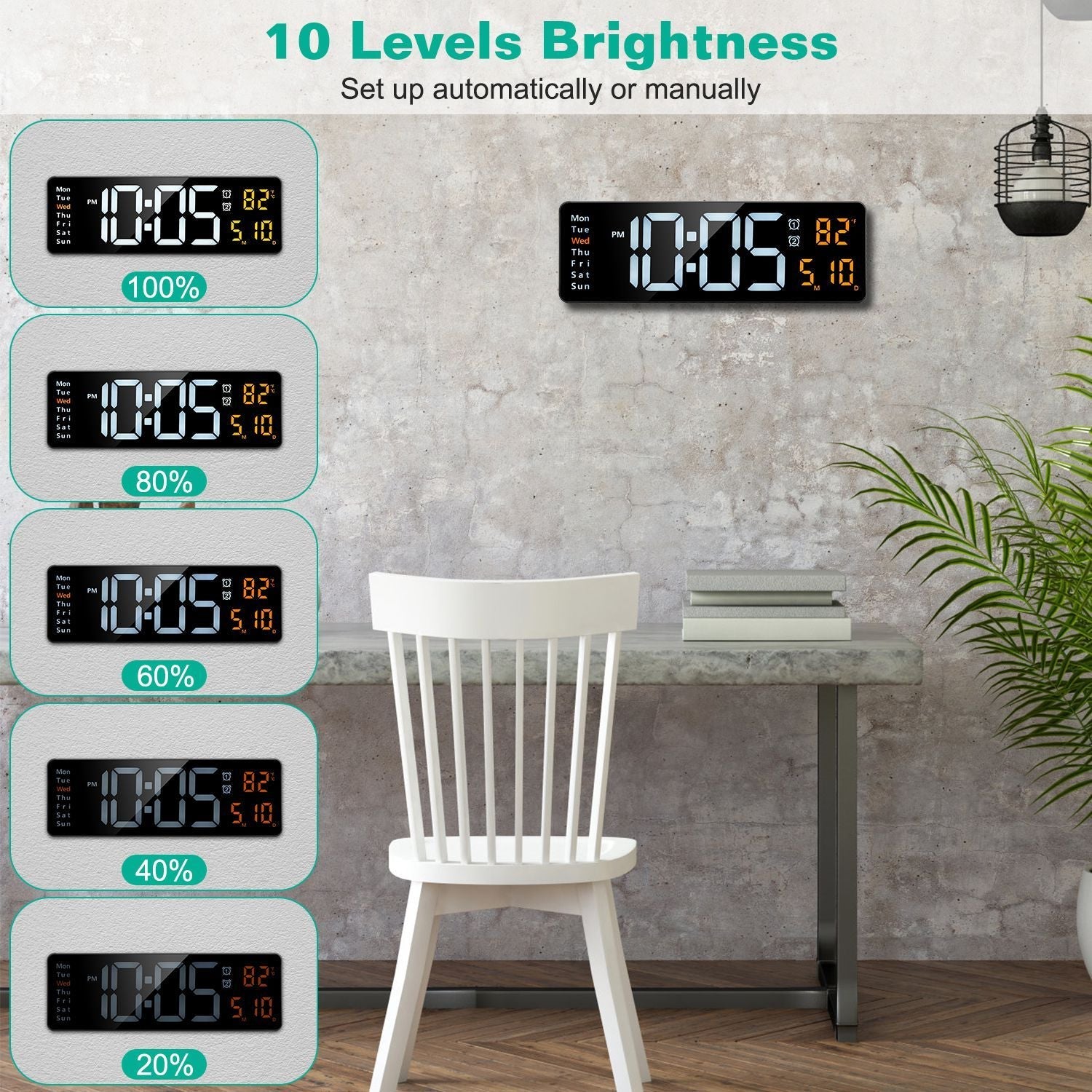 Horloge Murale Numérique LED 15.7in avec Télécommande - Allomarc.com