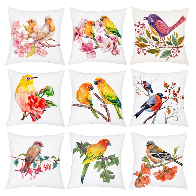 Housse de Coussin Imprimée en Flanelle Motif Oiseaux Nordiques - Allomarc.com