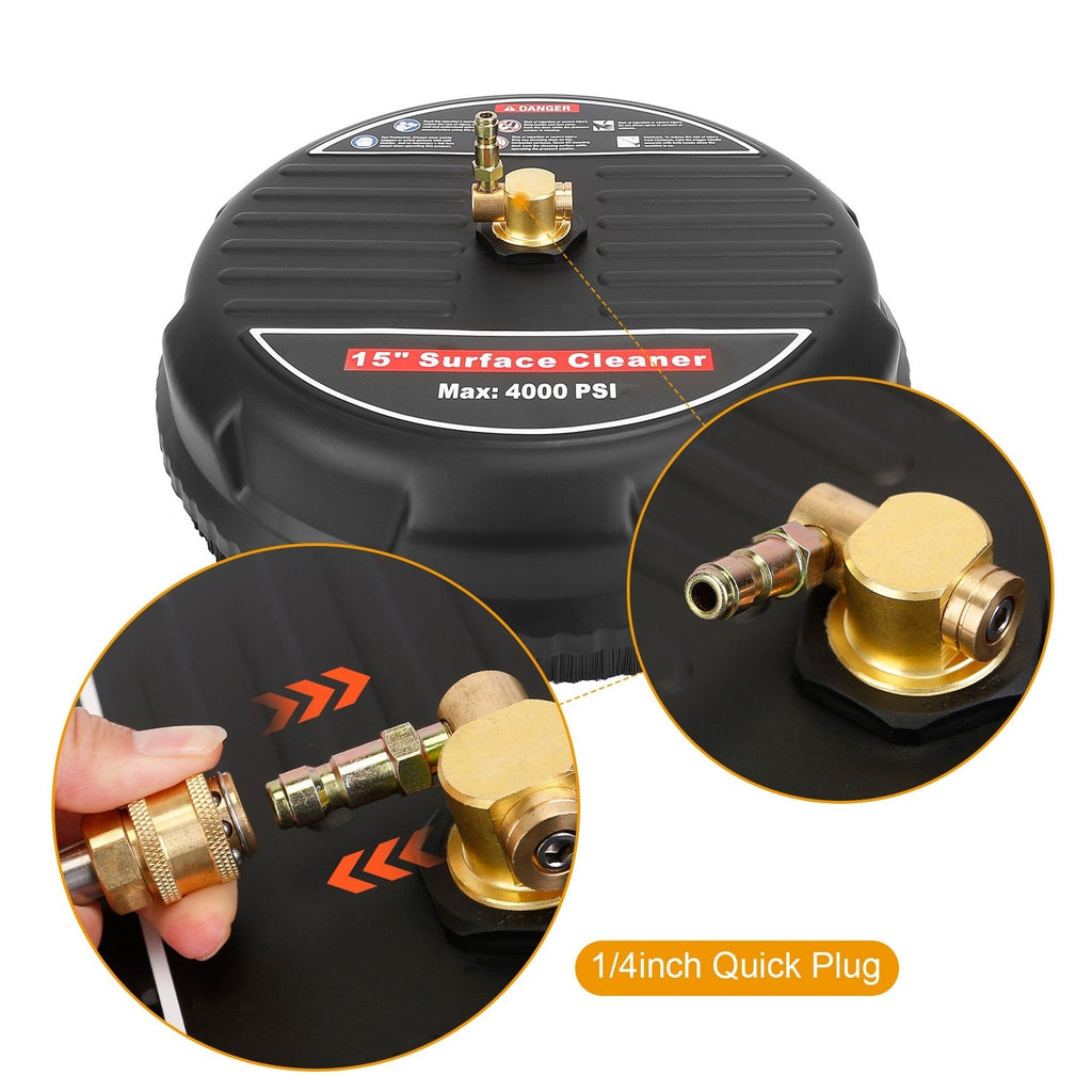 Kit de Nettoyage à Haute Pression de 15 pouces - Nettoyeur de Surface 4000PSI avec 2 Extensions et 2 Buses de Remplacement - Allomarc.com