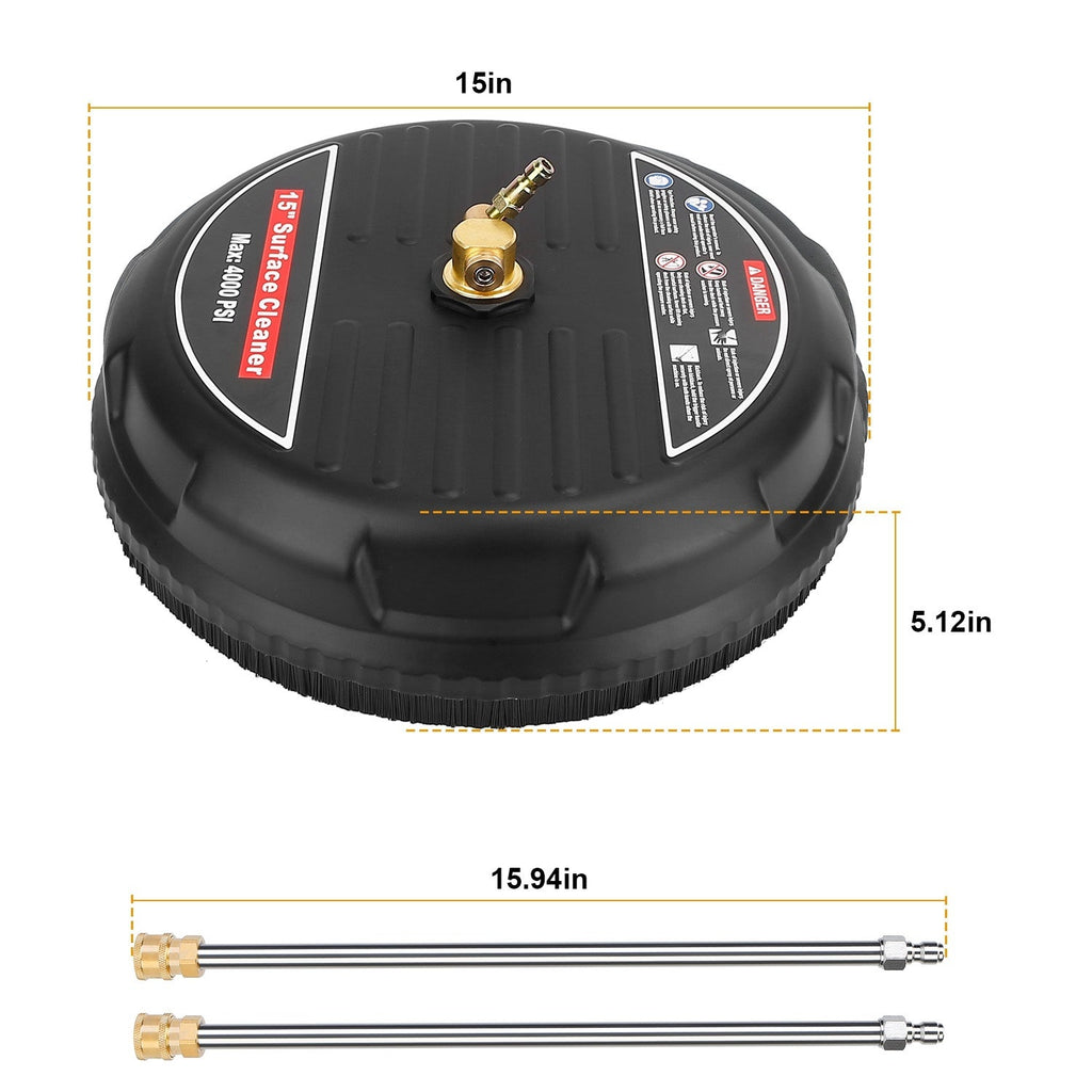 Kit de Nettoyage à Haute Pression de 15 pouces - Nettoyeur de Surface 4000PSI avec 2 Extensions et 2 Buses de Remplacement - Allomarc.com