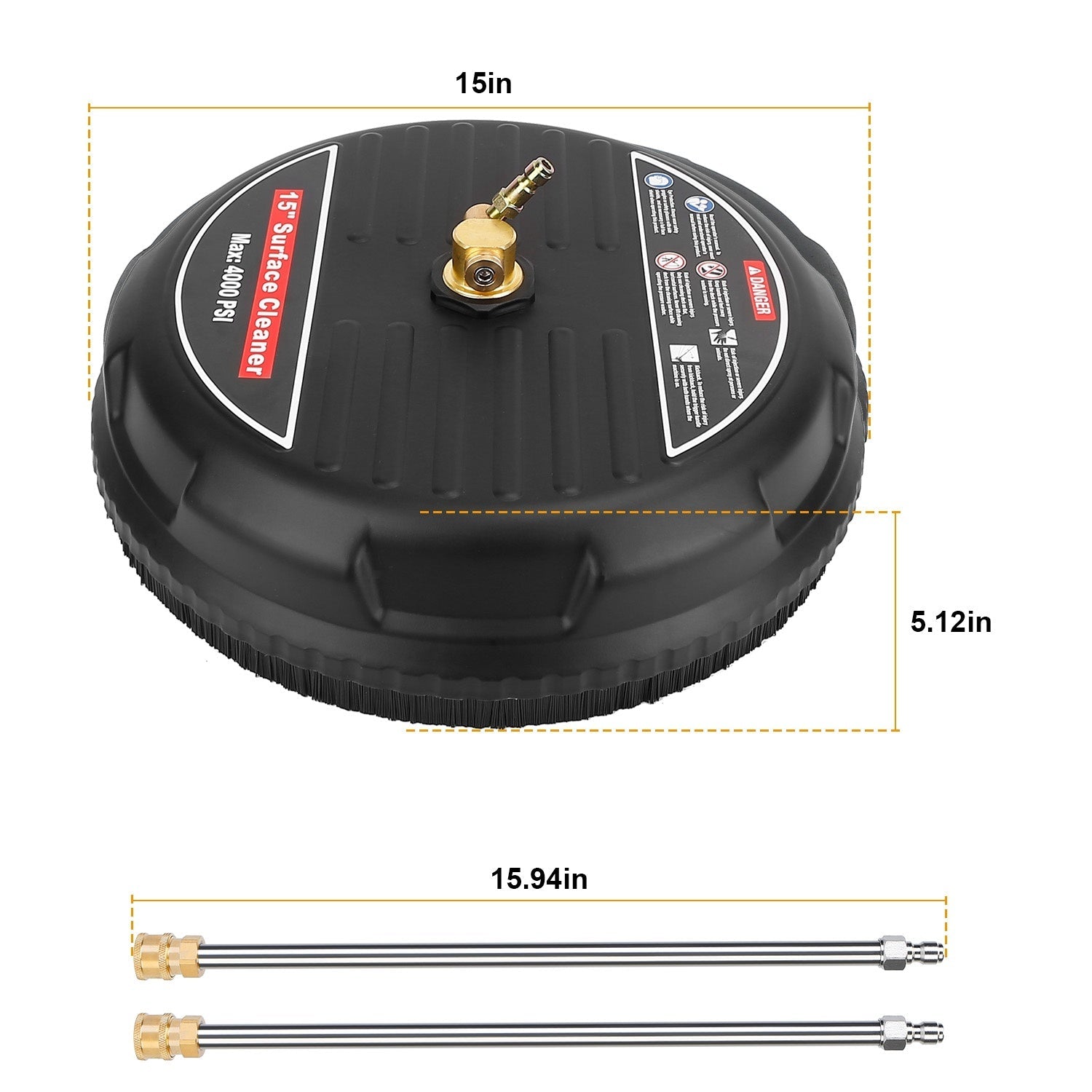 Kit de Nettoyage à Haute Pression de 15 pouces - Nettoyeur de Surface 4000PSI avec 2 Extensions et 2 Buses de Remplacement - Allomarc.com