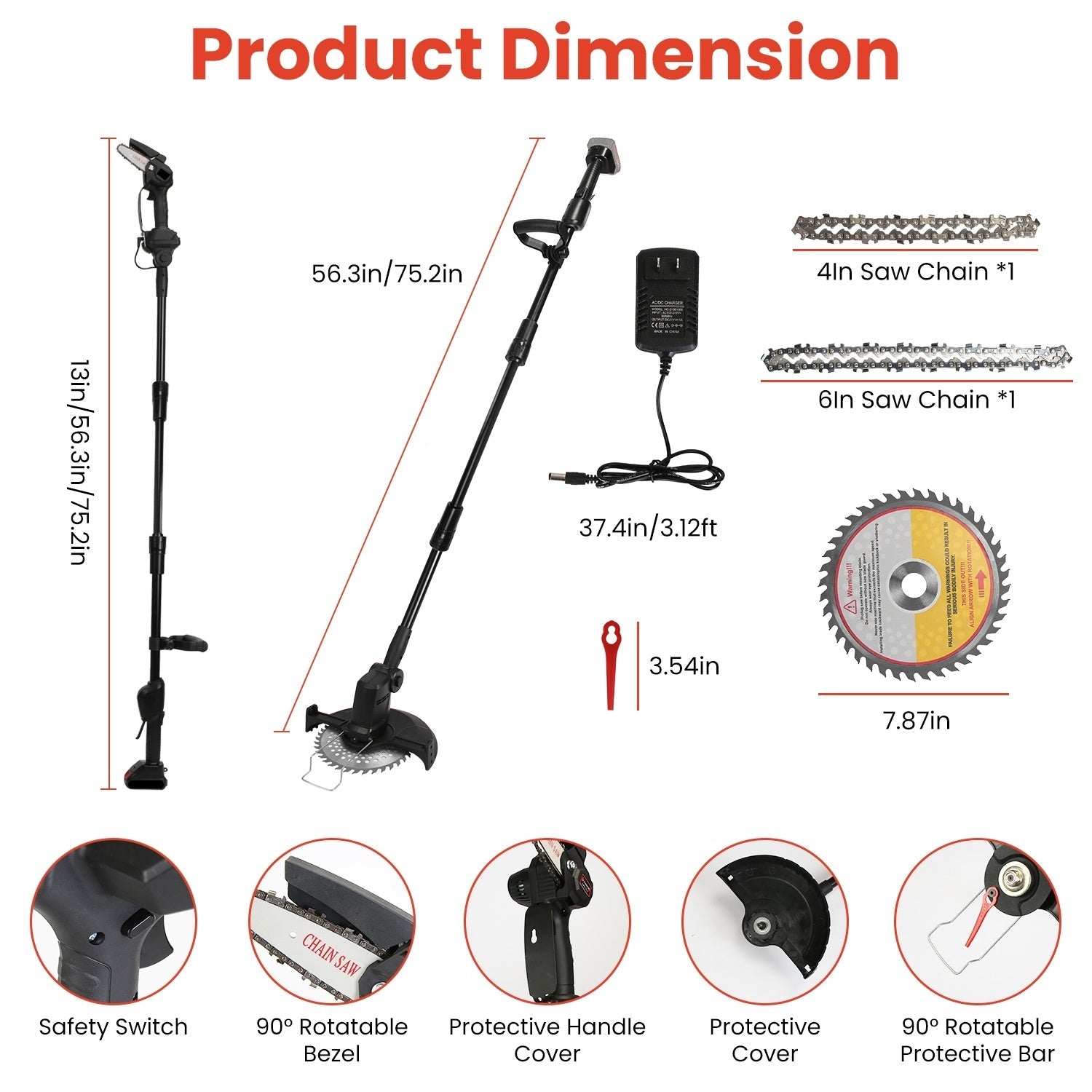 Kit de Scie Électrique sans Fil 3 - en - 1 avec Poteau Réglable et Accessoires - Allomarc.com