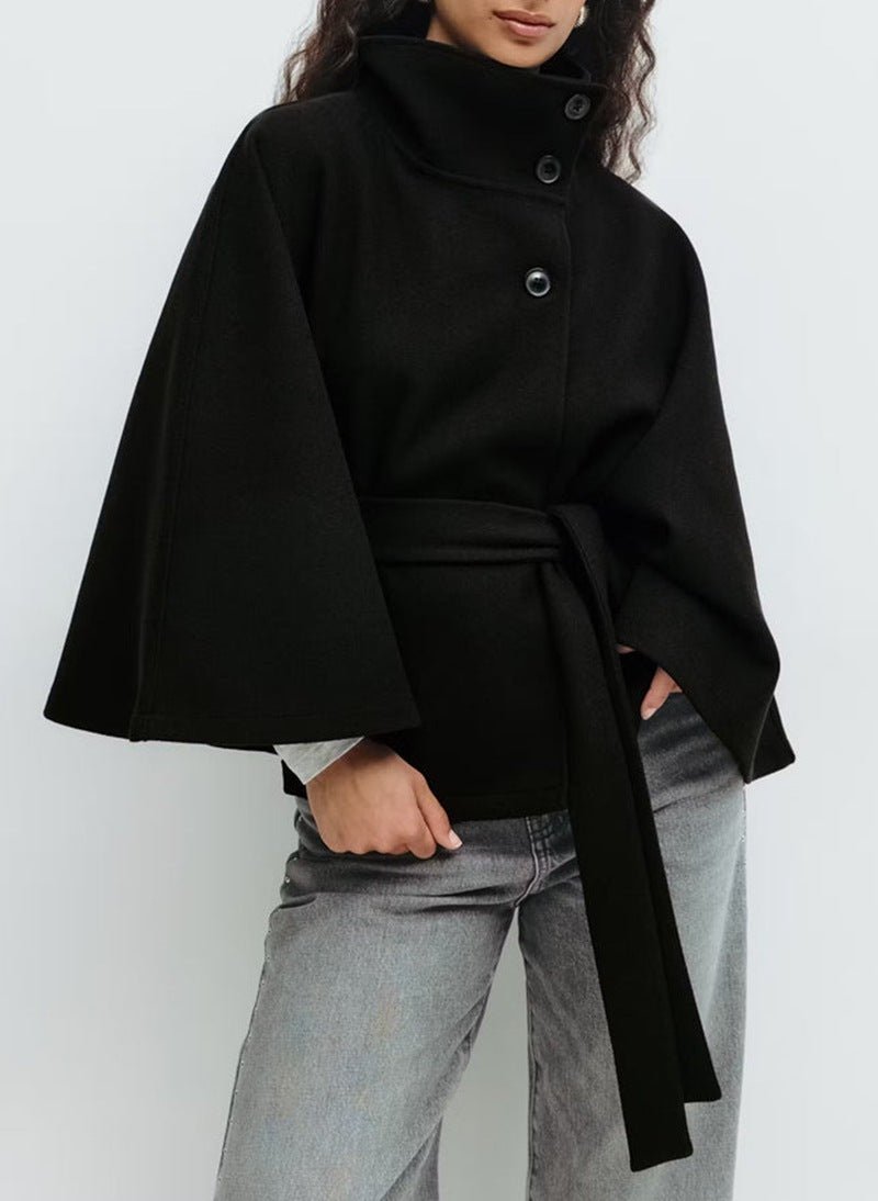Manteau d'Hiver Col Montant à Manches Chauve - Souris avec Ceinture pour Femmes - Allomarc.com