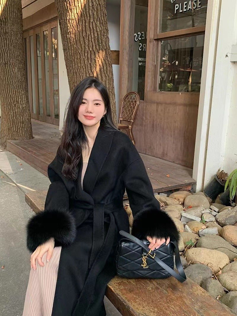 Manteau Élégant en Cachemire à Fourrure Rétro Détachable - Allomarc.com