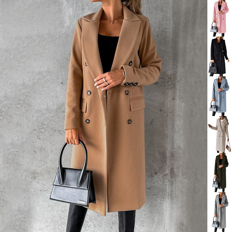 Manteau Long Femme à Double Boutonnage - Mode Hiver Solide Slim - Allomarc.com