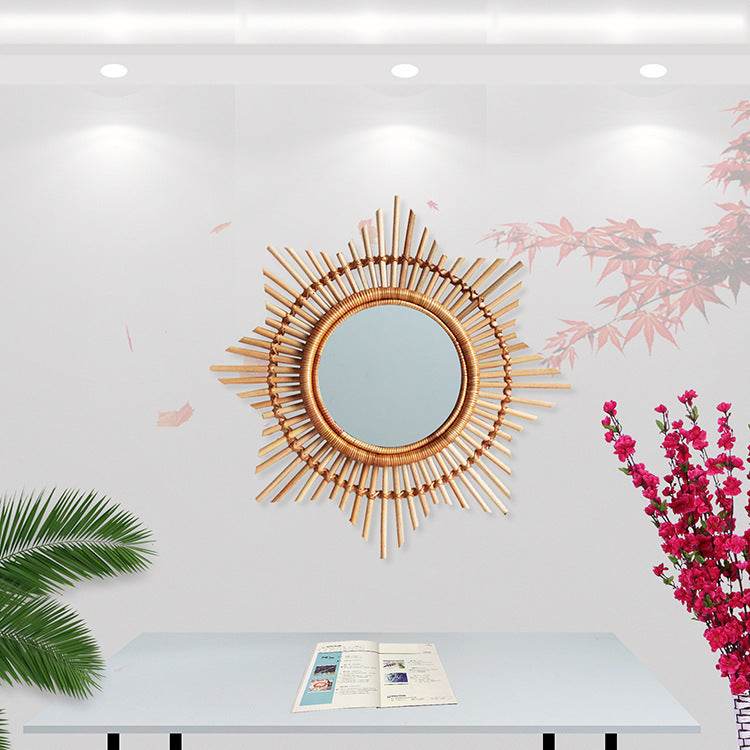 Miroir de Maquillage en Rotin - Décoration Murale Nordique - Allomarc.com