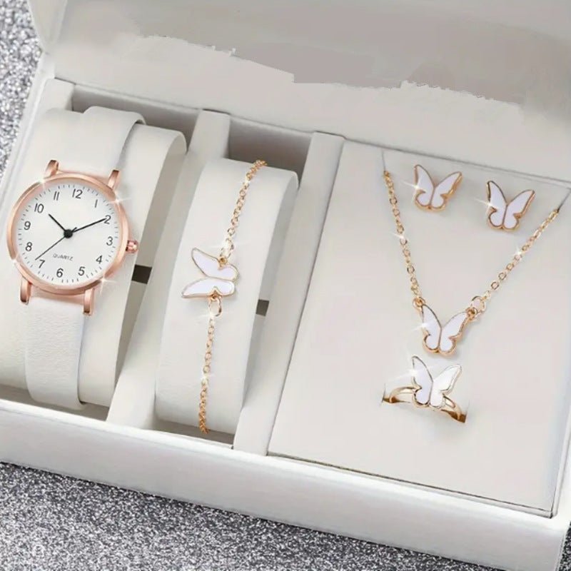Montre de Mode avec Bijoux Complémentaires : Montre Quartz, Collier, Bracelet, Bague et Boucles d'Oreilles - Allomarc.com
