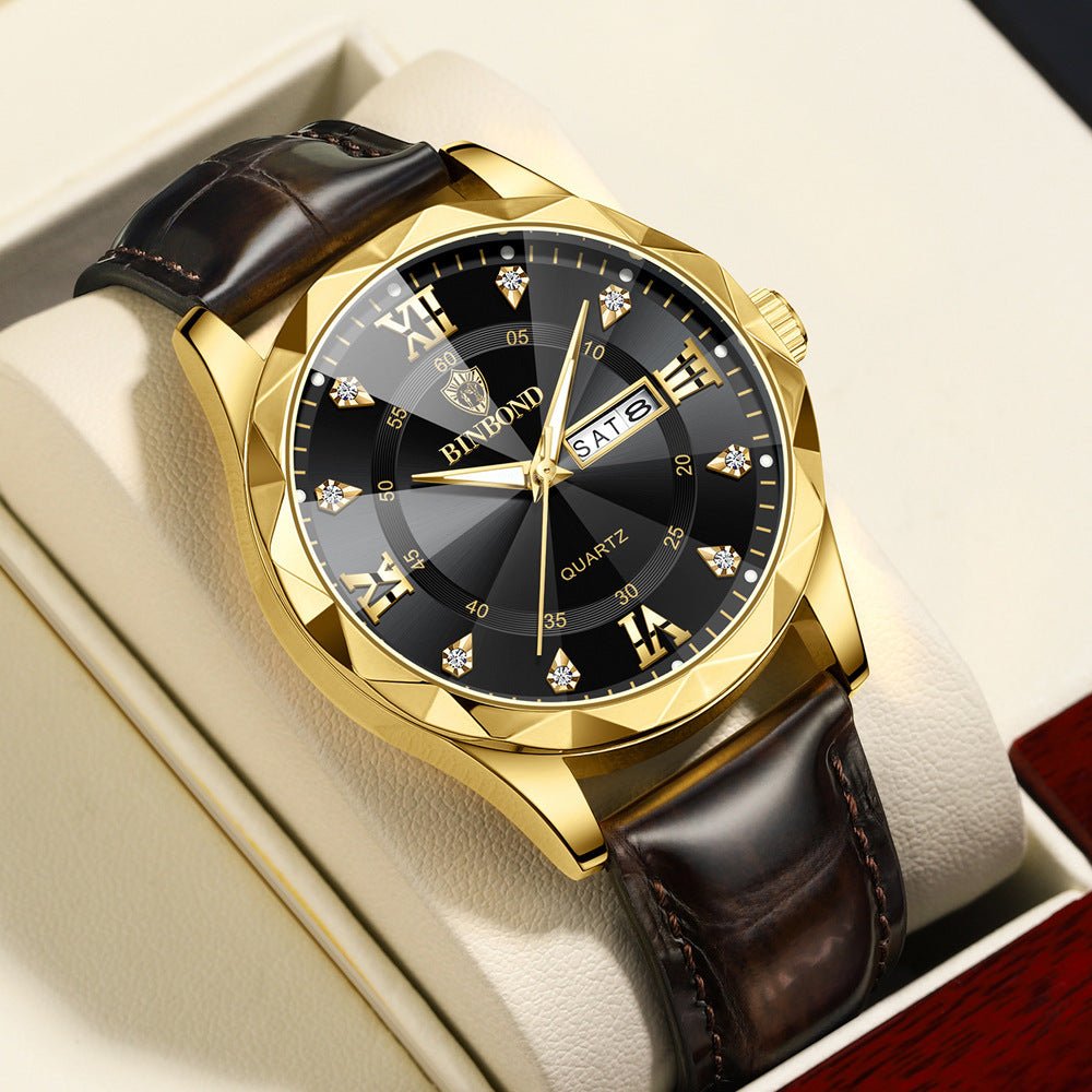 Montre Quartz Homme en Cuir Véritable Étanche - Style Affaires et Loisirs - Allomarc.com