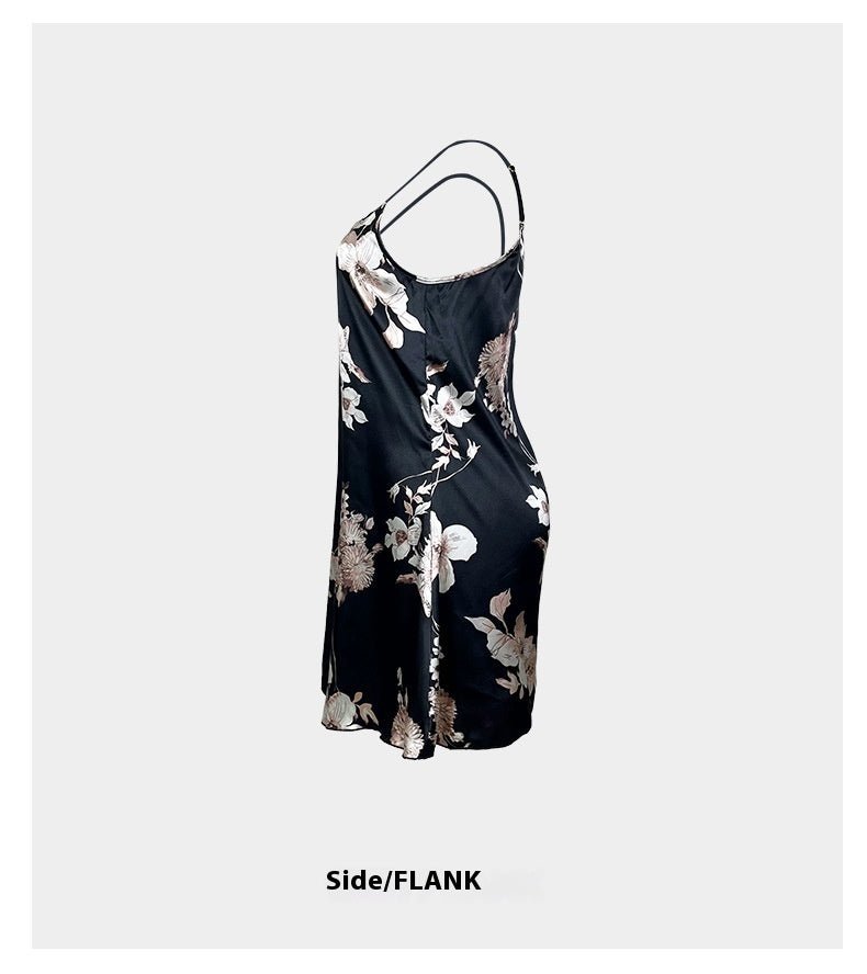 Nuisette Sexy en Soie Glacée Style Français avec Fleurs - Allomarc.com