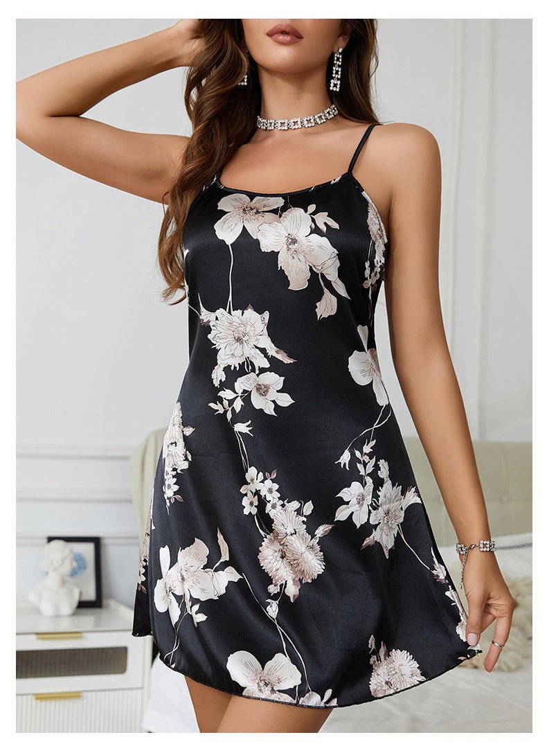 Nuisette Sexy en Soie Glacée Style Français avec Fleurs - Allomarc.com