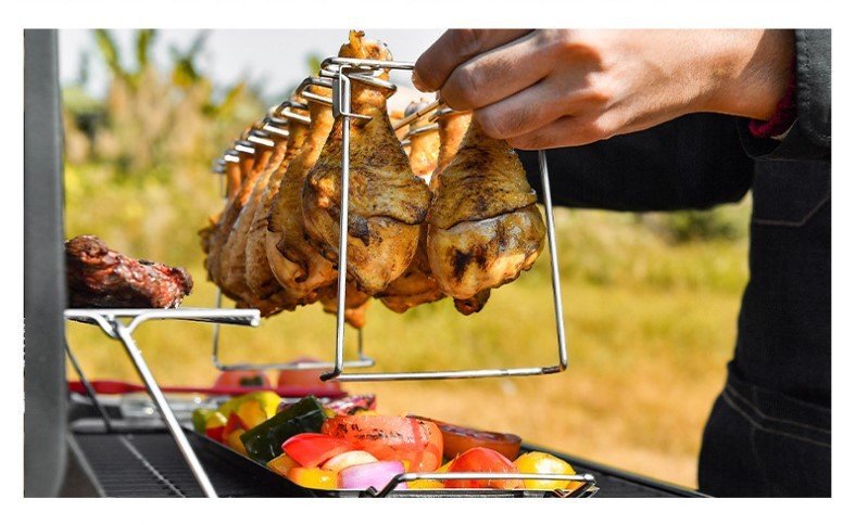 Panier de Gril Portable en Acier Inoxydable avec 14 Slots pour BBQ - Allomarc.com