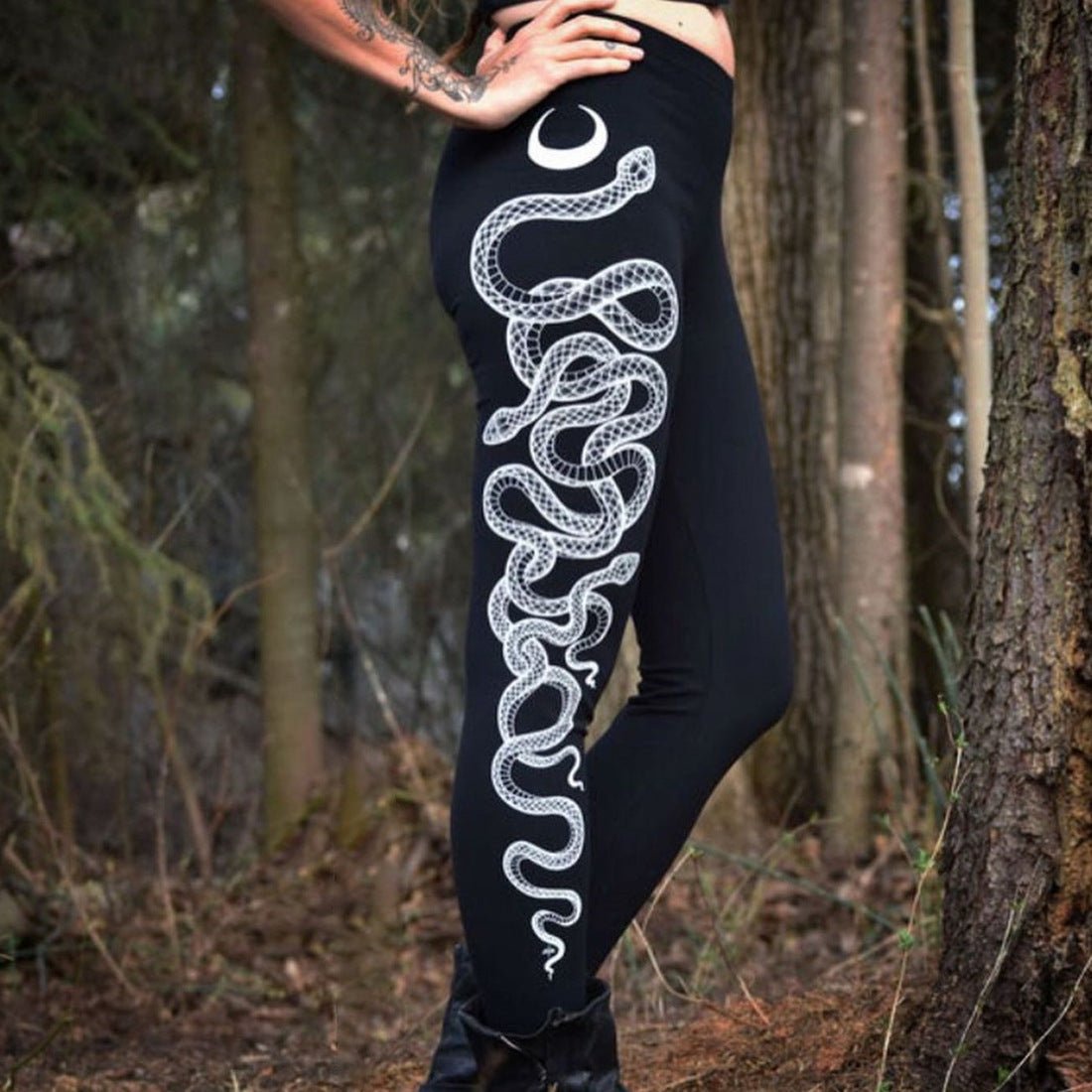 Pantalon de Yoga 3D Argent Serpent Lune Personnalité - Allomarc.com