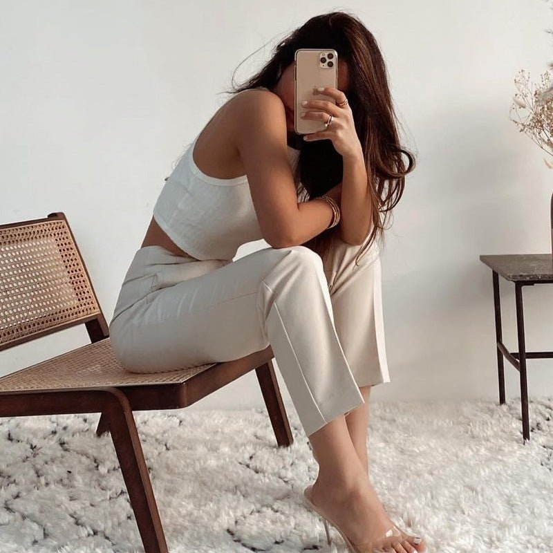 Pantalon Slim - Fit Lié à Taille Haute en Couleur Unie - Allomarc.com