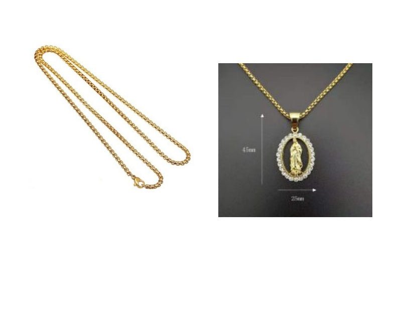 Pendentif Vierge Marie en Acier Inoxydable Doré et Diamanté - Allomarc.com