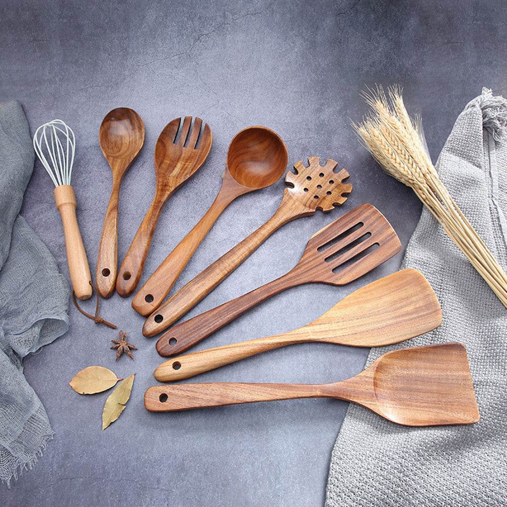 Poêle à Frire en Bois d'Acacia avec Spatule en Bois - Allomarc.com