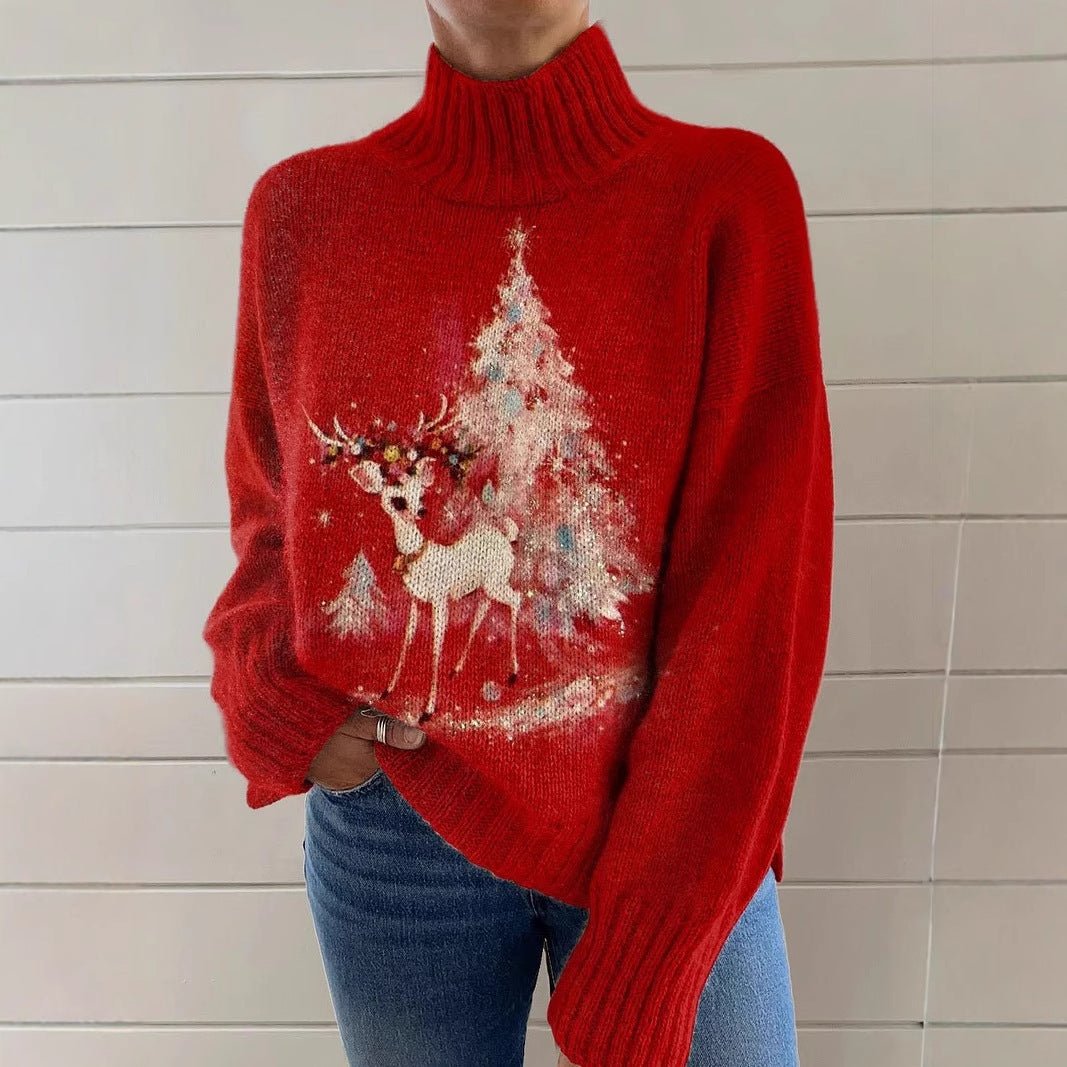 Pull Turtleneck Imprimé pour Femmes à Noël - Allomarc.com