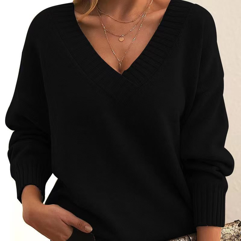 Pull V - col en Tricot Long Manches Larges pour Femmes - Mode Automne Hiver - Allomarc.com