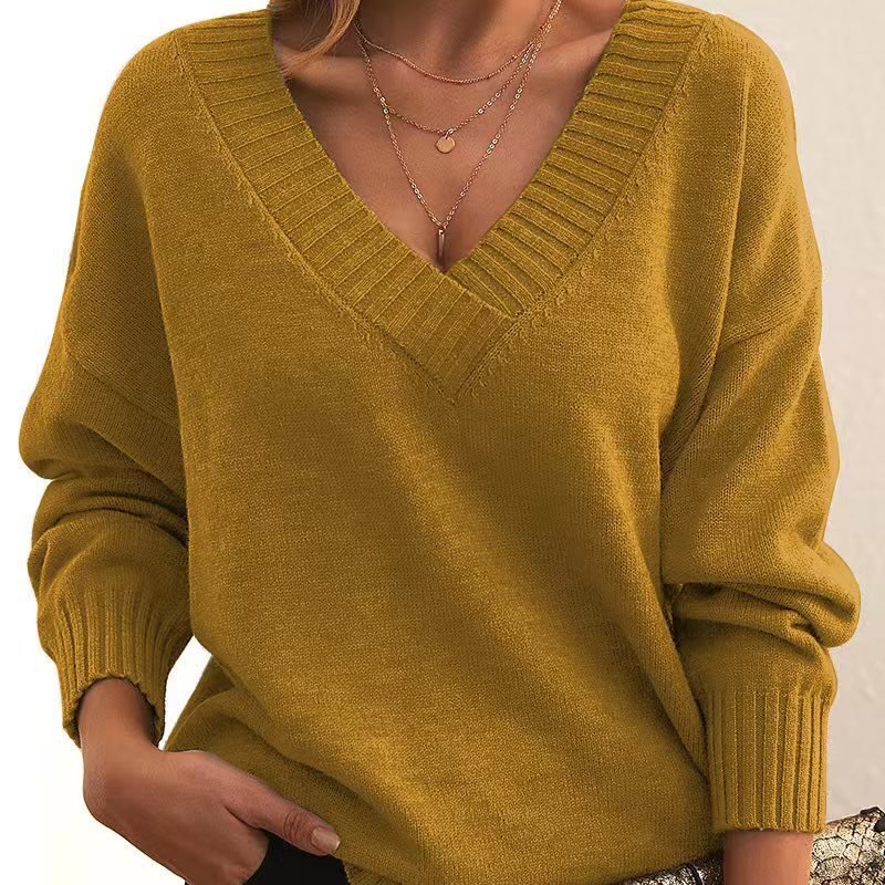 Pull V - col en Tricot Long Manches Larges pour Femmes - Mode Automne Hiver - Allomarc.com