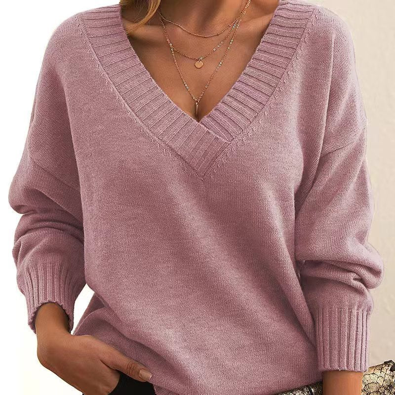 Pull V - col en Tricot Long Manches Larges pour Femmes - Mode Automne Hiver - Allomarc.com