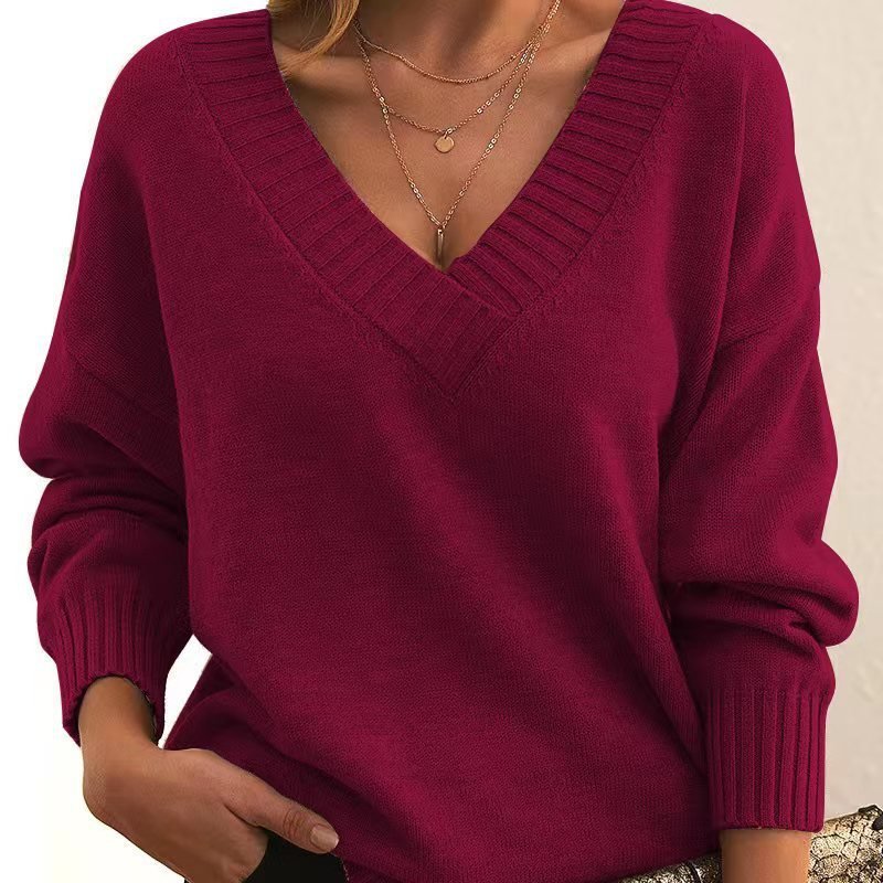 Pull V - col en Tricot Long Manches Larges pour Femmes - Mode Automne Hiver - Allomarc.com