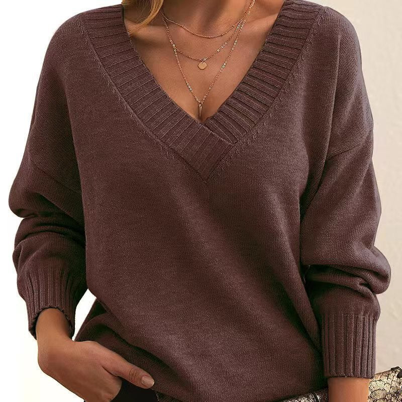 Pull V - col en Tricot Long Manches Larges pour Femmes - Mode Automne Hiver - Allomarc.com