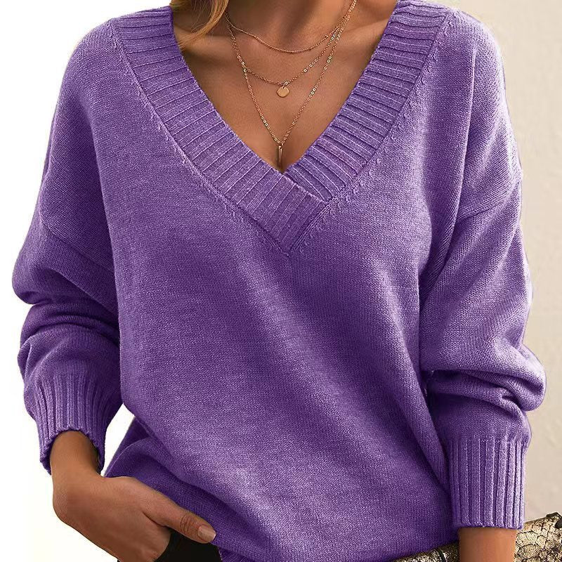 Pull V - col en Tricot Long Manches Larges pour Femmes - Mode Automne Hiver - Allomarc.com