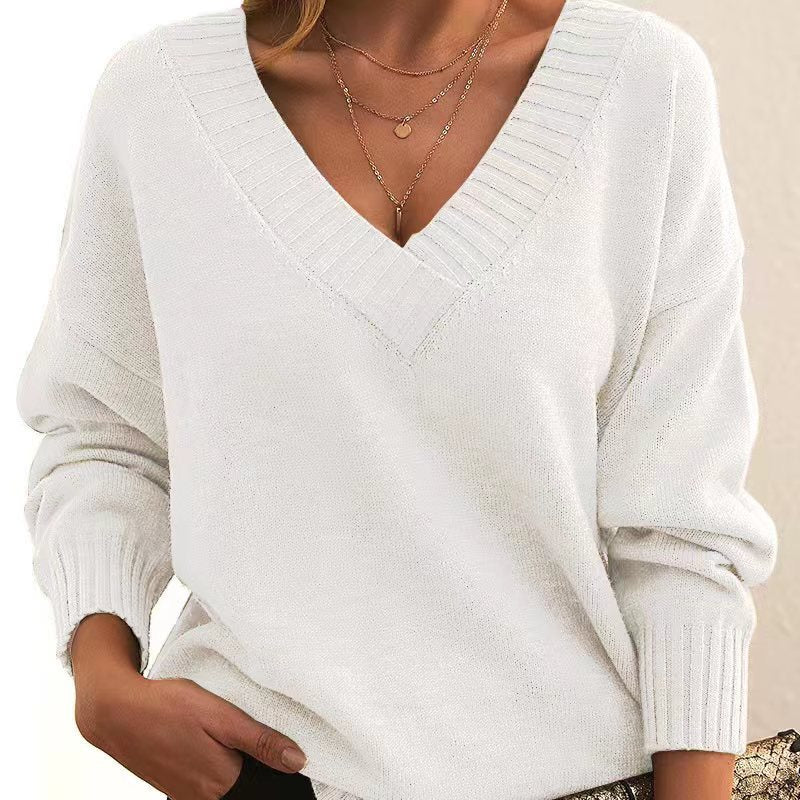 Pull V - col en Tricot Long Manches Larges pour Femmes - Mode Automne Hiver - Allomarc.com