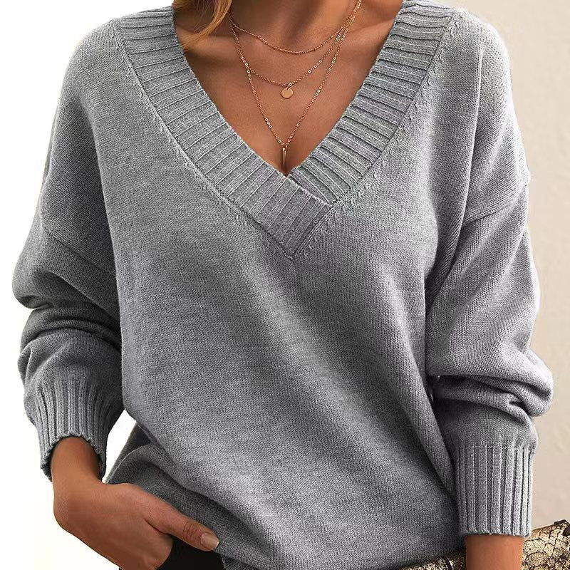 Pull V - col en Tricot Long Manches Larges pour Femmes - Mode Automne Hiver - Allomarc.com