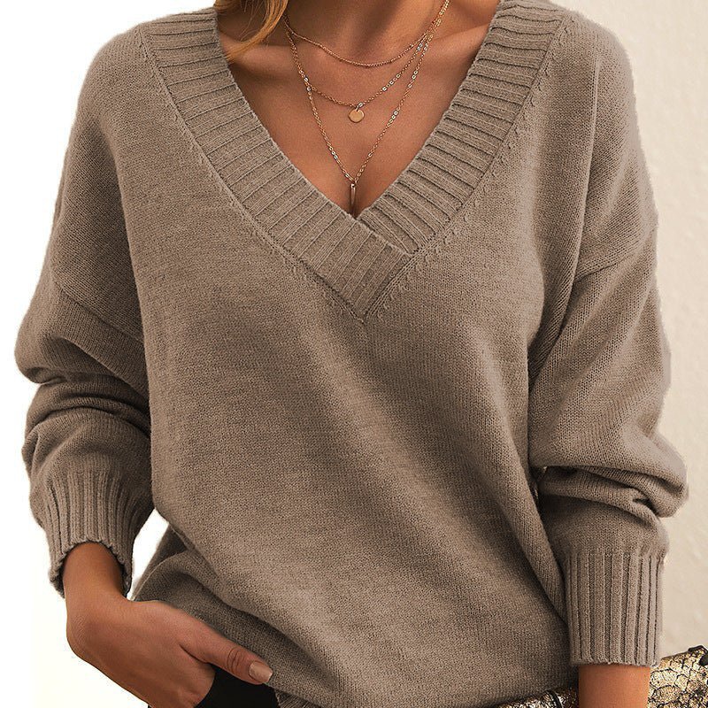 Pull V - col en Tricot Long Manches Larges pour Femmes - Mode Automne Hiver - Allomarc.com