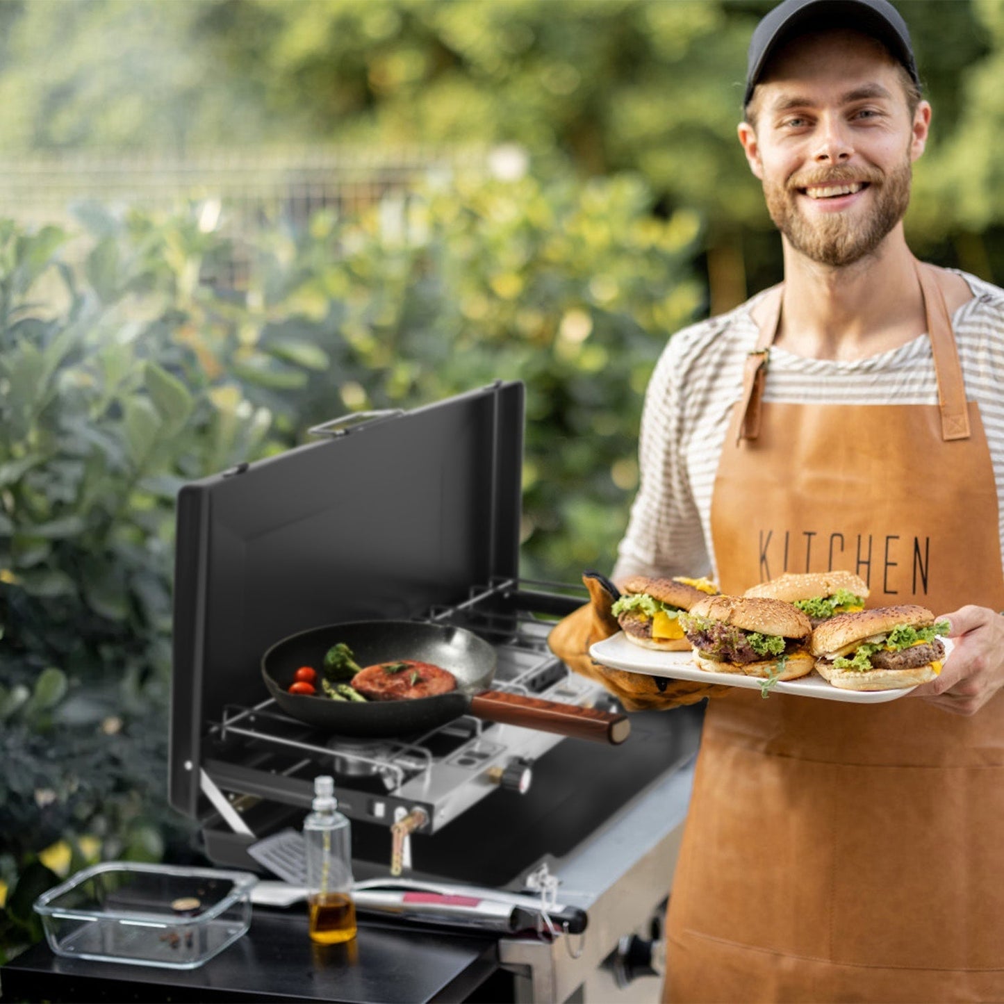 Réchaud de Camping Portable à 3 Brûleurs 20000 BTU avec Plateau à Toast et Pare - vent - Allomarc.com
