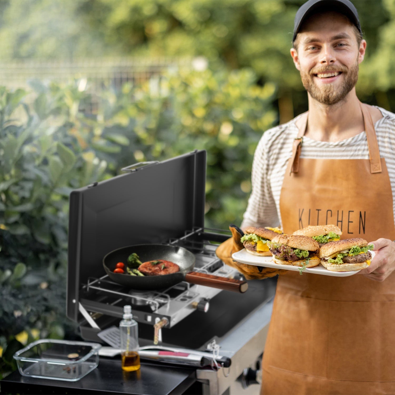 Réchaud de Camping Portable à 3 Brûleurs 20000 BTU avec Plateau à Toast et Pare - vent - Allomarc.com