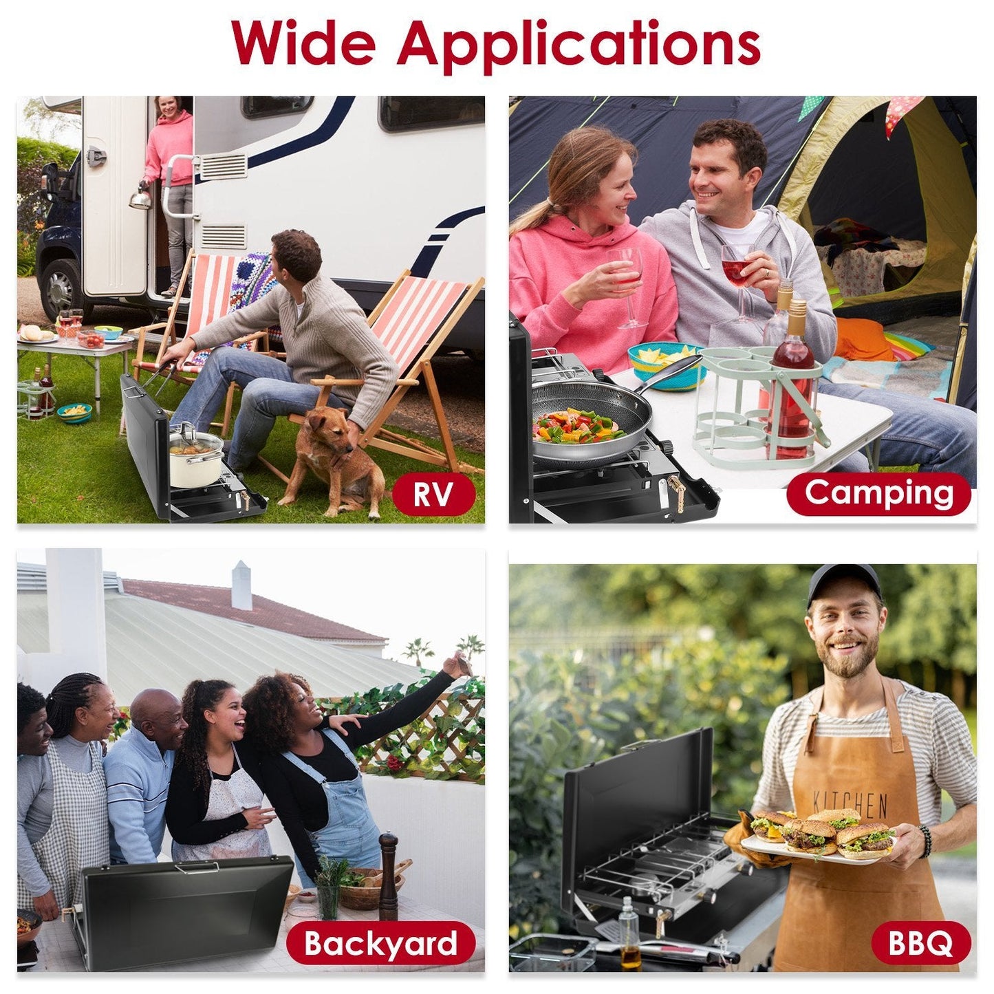 Réchaud de Camping Portable à 3 Brûleurs 20000 BTU avec Plateau à Toast et Pare - vent - Allomarc.com