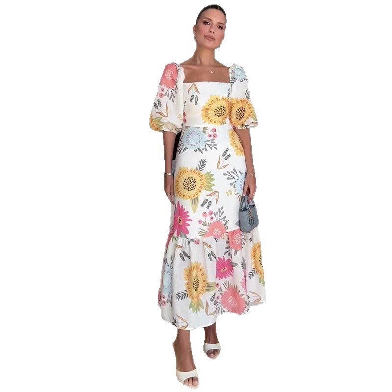 Robe à Manches Bouffantes avec Col Carré et Taille Cintrée - Allomarc.com